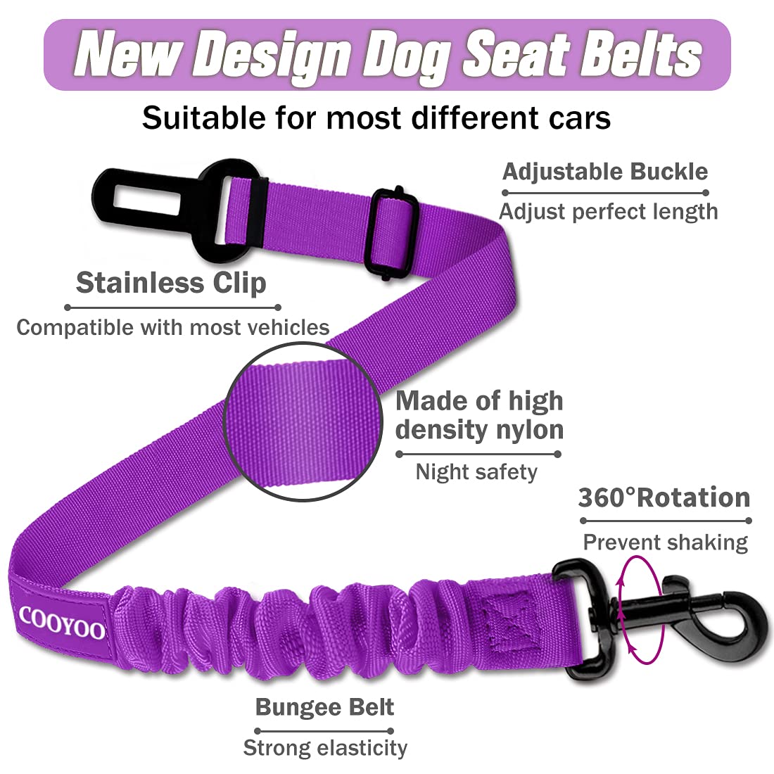 COOYOO Dog Seat Belt,3 Piece Set Retractable Dog Car Harness Adjustable for Vehicle Nylon Pet Safety Heavy Duty & Elastic Set 03-Black+Blue