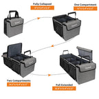 Collapsible Trunk Organizer with Insulated Leakproof Cooler Bag,Removable Lid,Adjustable Securing Straps,3 Compartments Trunk Organizer for SUV,Truck,Sedan(Grey & Black) Black&Grey With Cooler