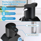 Automatic Foaming Soap Dispenser, 15oz/420ml Smart Hand Soap Dispensers, Touchless Wall Mount with 4-Level Adjustable, Rechargeable Foaming Hand Soap Dispenser for Bathroom Kitchen Office Black 1