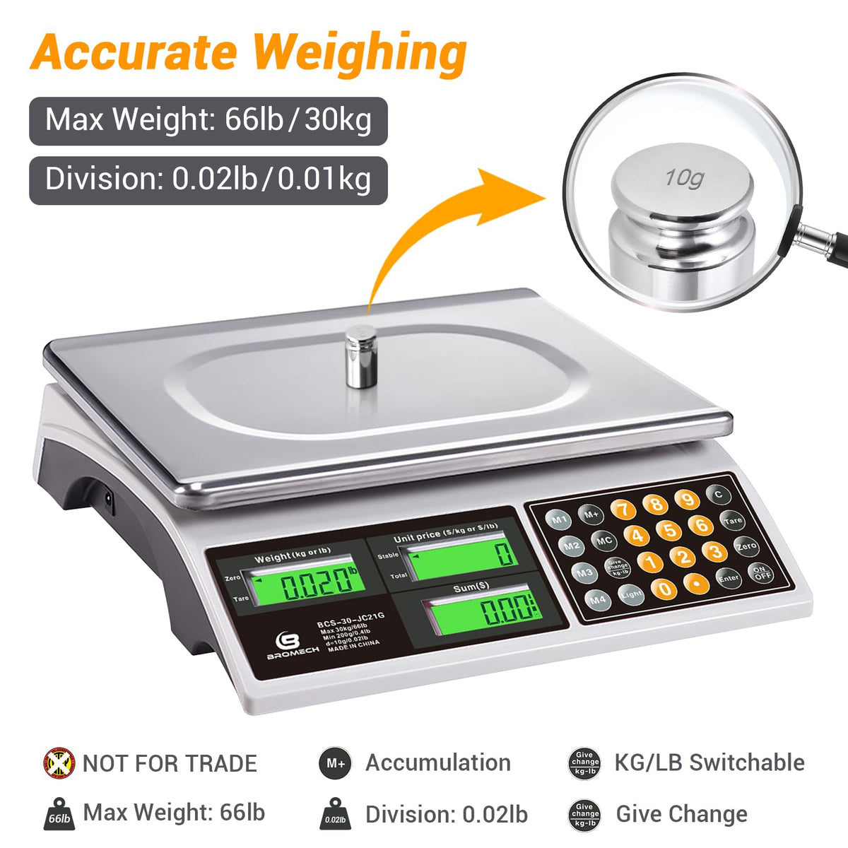 Price Computing Scale 66lb Digital Commercial Produce Scale Stainless Steel Scale Pan-Large Size