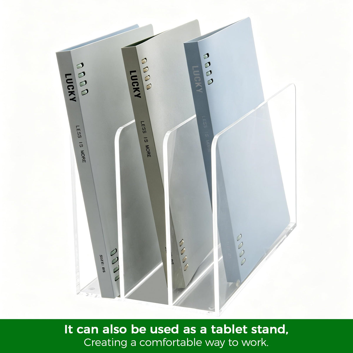 Acrylic Magazine File Holder, 4 Vertical Compartments Desk Document Sorter Organizer, Clear Folder Rack Binder for Office/Home/Classroom, for Documents, Tablet, Magazines, Books & Accessories B5, 4 Sections