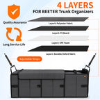 Collapsible Trunk Organizer with Insulated Leakproof Cooler Bag,Removable Lid,Adjustable Securing Straps,3 Compartments Trunk Organizer for SUV,Truck,Sedan(Grey & Black) Black&Grey With Cooler