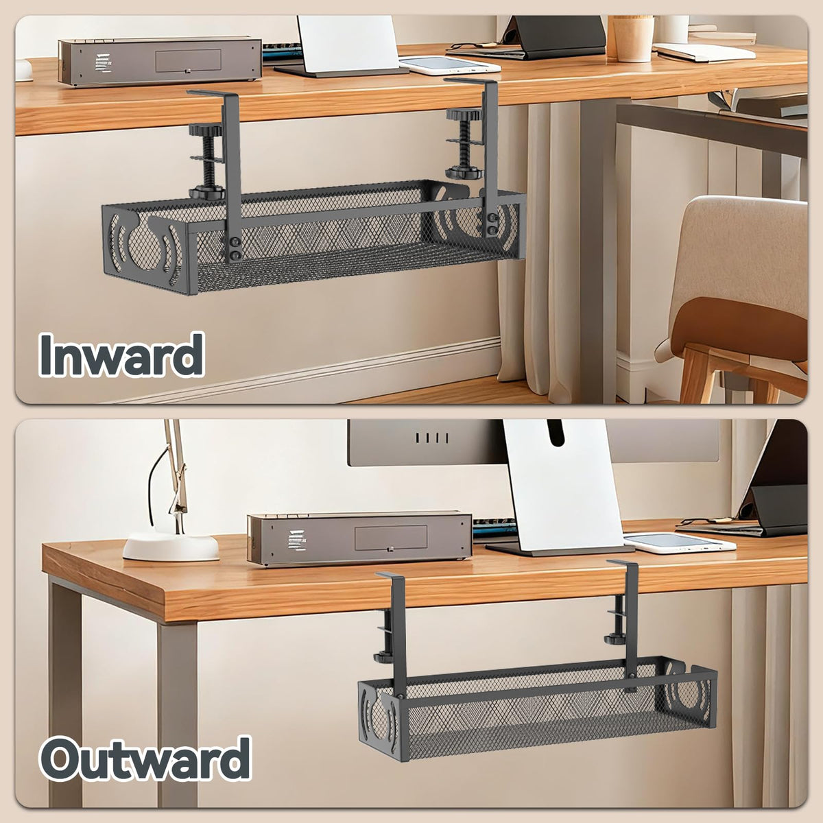 Cable Management, 25.3'' Under Desk Cable Management Tray No Drill 25.3 inch Black