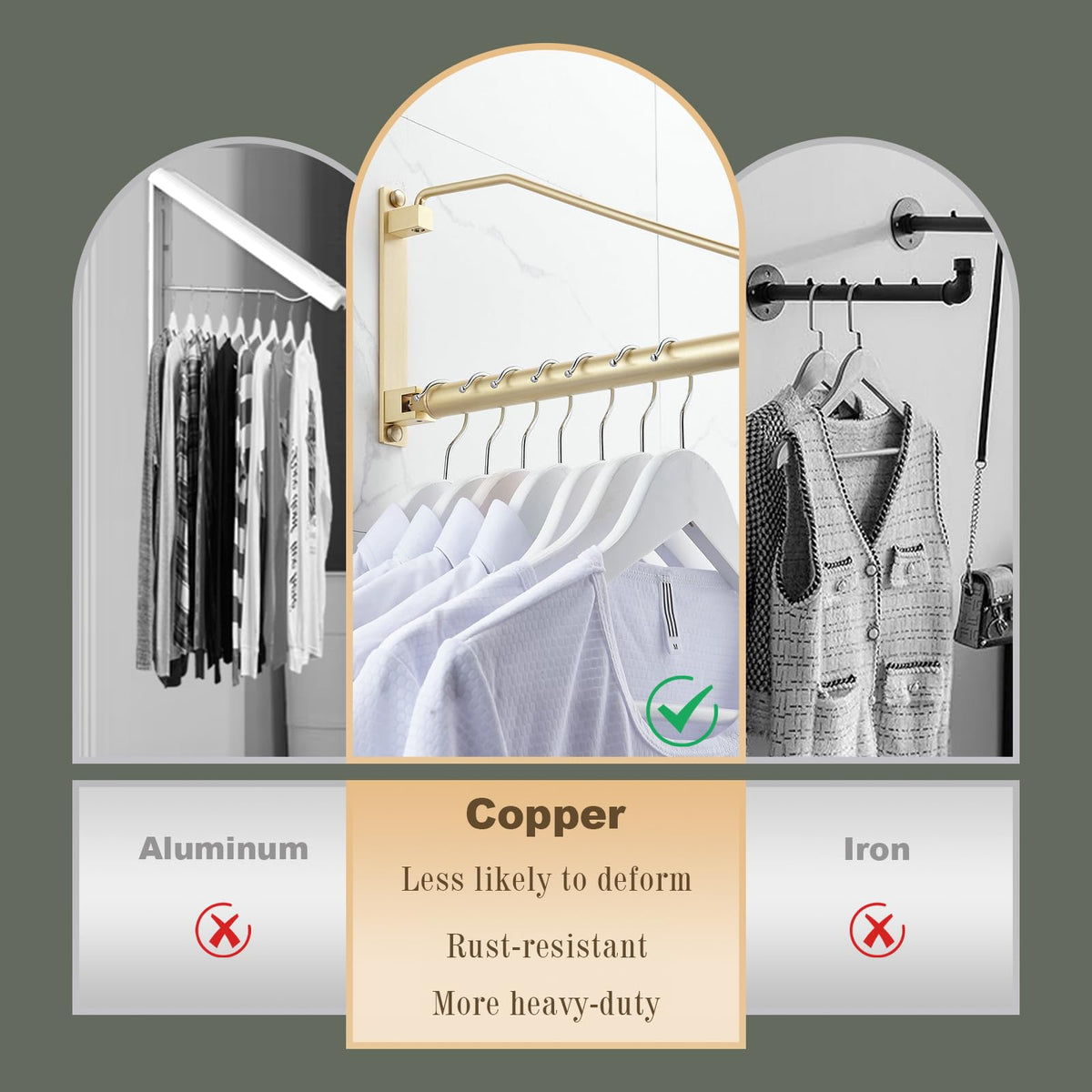 NEWRAIN Folding Wall Mounted Clothes Hanger Rack Clothes Hook Solid Brass with Swing Arm Holder Clothing Hanging System Closet Storage Organizer Heavy Duty Drying Rack Wall Mount,Brushed Gold Triangle Brushed Gold