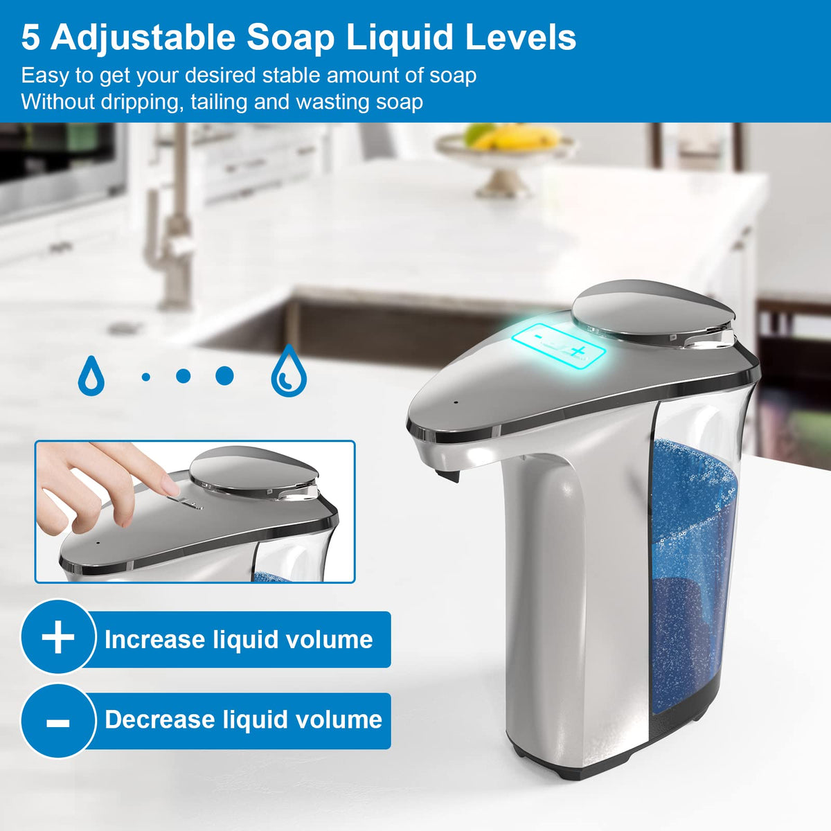 Automatic Soap Dispenser, 17oz Touchless Liquid Dish Soap Dispenser Kitchen Silver