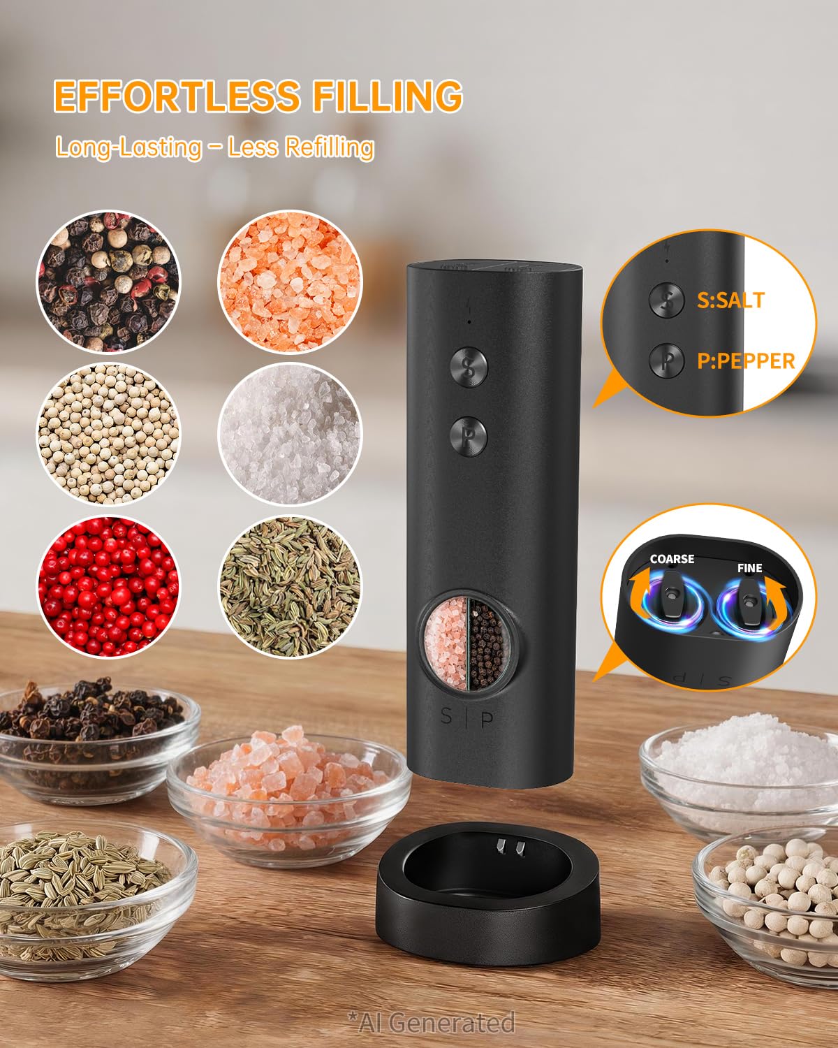 CIRCLE JOY 2 in 1 Electric Salt and Pepper Grinder Set with Storage Base Set A