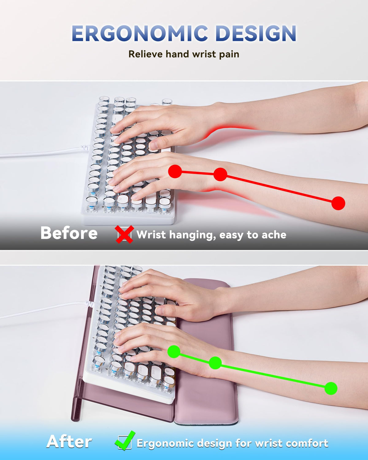 Laborio Computer Keyboard Wrist Rest, Keyboard Riser Stand for Desktop Purple Keyboard Stand With Wrist Rest