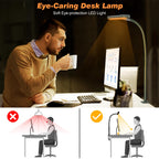 Airlonv LED Desk Lamp with Clamp, 17" Stepless Dimming Light, Black Standard