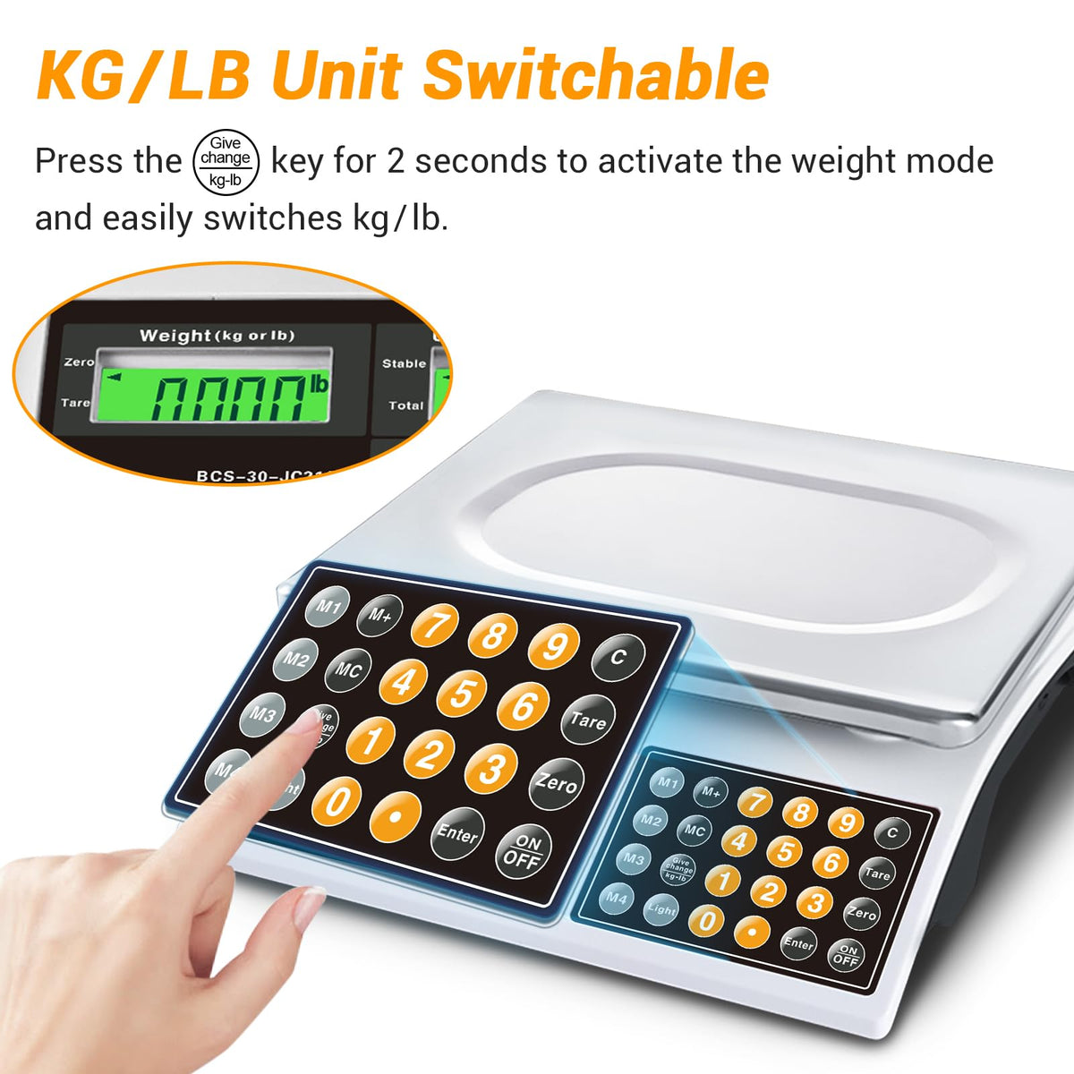 Price Computing Scale 66lb Digital Commercial Produce Scale Stainless Steel Scale Pan-Large Size