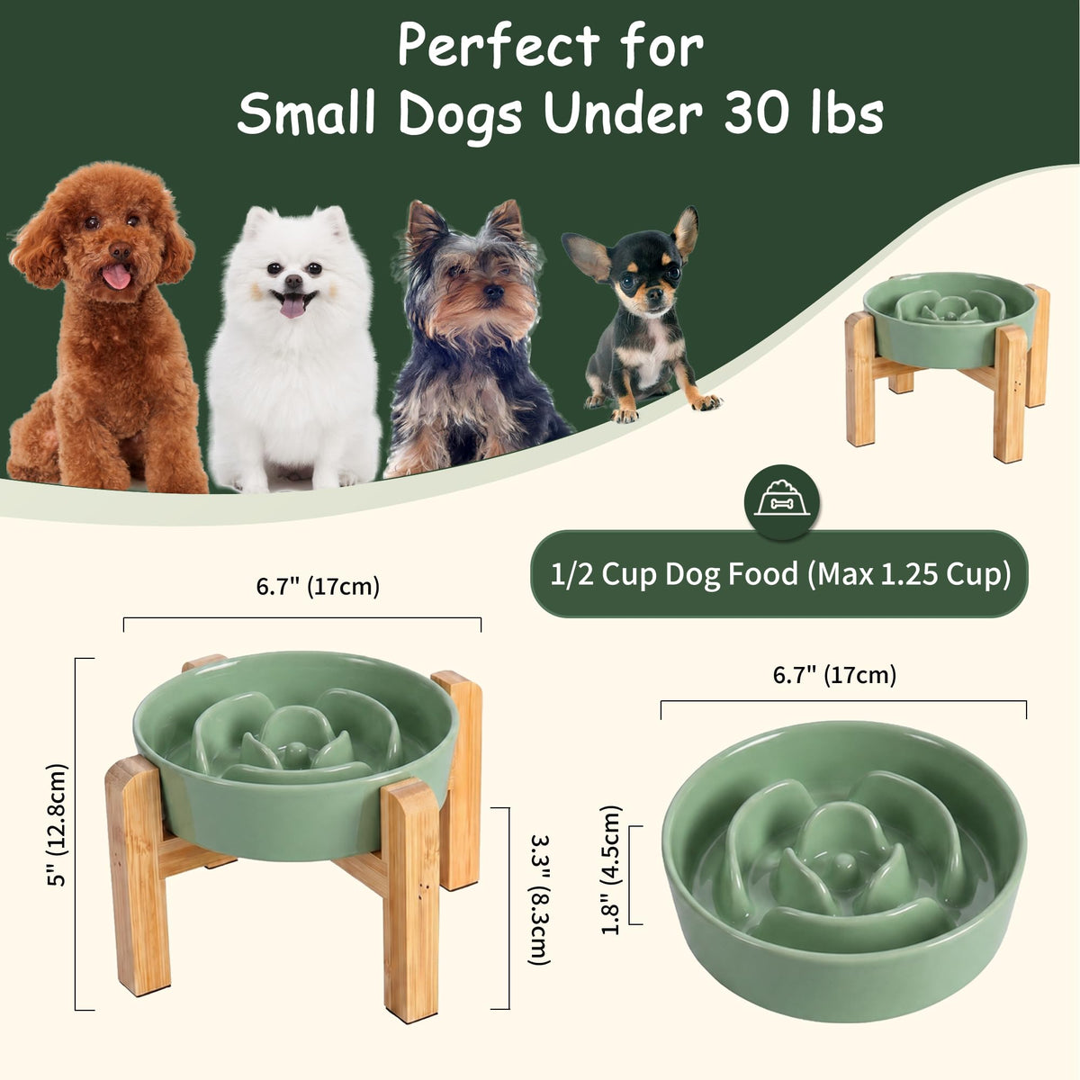 Elevated Slow Feeder Dog Bowl, 6.7" Ceramic Maze Dog Bowl with Stand White 1.5 Cups