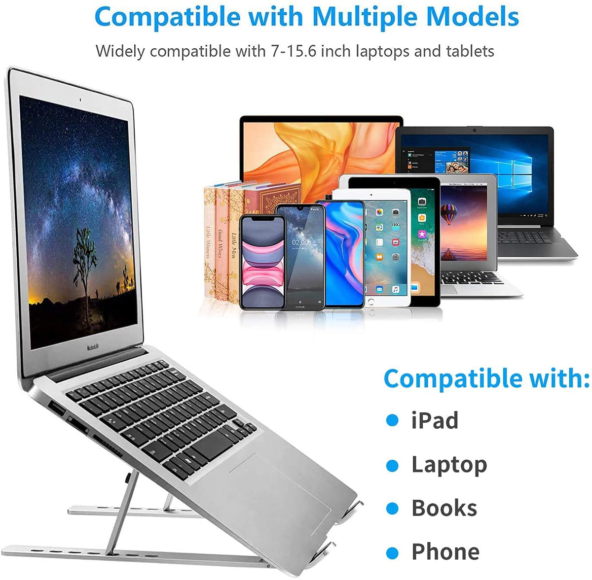 Leeboom Laptop Stand for Desk, Adjustable Foldable Aluminum Riser, Silver
