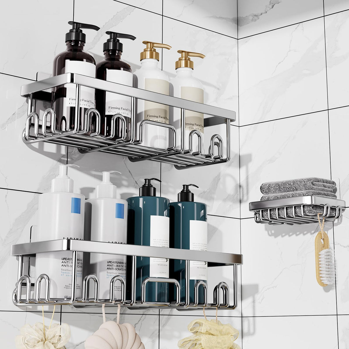 Veken Shower Caddy 6-Pack, Bathroom Organizers and Storage Shelves, Black