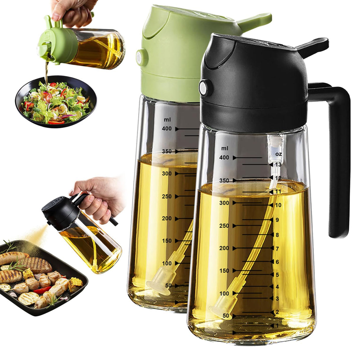 TrendPlain 16oz/470ml Glass Olive Oil Sprayer for Cooking – 2 in 1 Oil...
