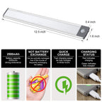 LED Motion Sensor Light,Under Counter Lighting, Wireless USB Rechargeable Kitchen Night Lights,Battery Powered Operated Light,54-LED Light for Wardrobe,Closets,Cabinet,Cupboard, 2 Count (Pack of 1) Silver-white Light 54 LED
