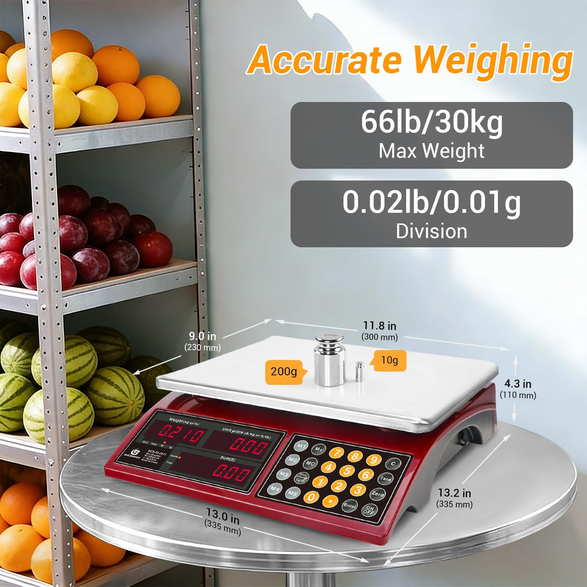 Price Computing Scale 66lb Digital Commercial Produce Scale Stainless Steel Scale Pan-Large Size