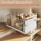 2 Pack Pull Out Cabinet Organizer Slide Out Storage Baskets with Wooden Handle, Spice Rack for Kitchen, Pantry Shelves No Drill Pullout Drawers for Under Sink, 6.6''H*9.3''W*15.7''D White 2 Pack