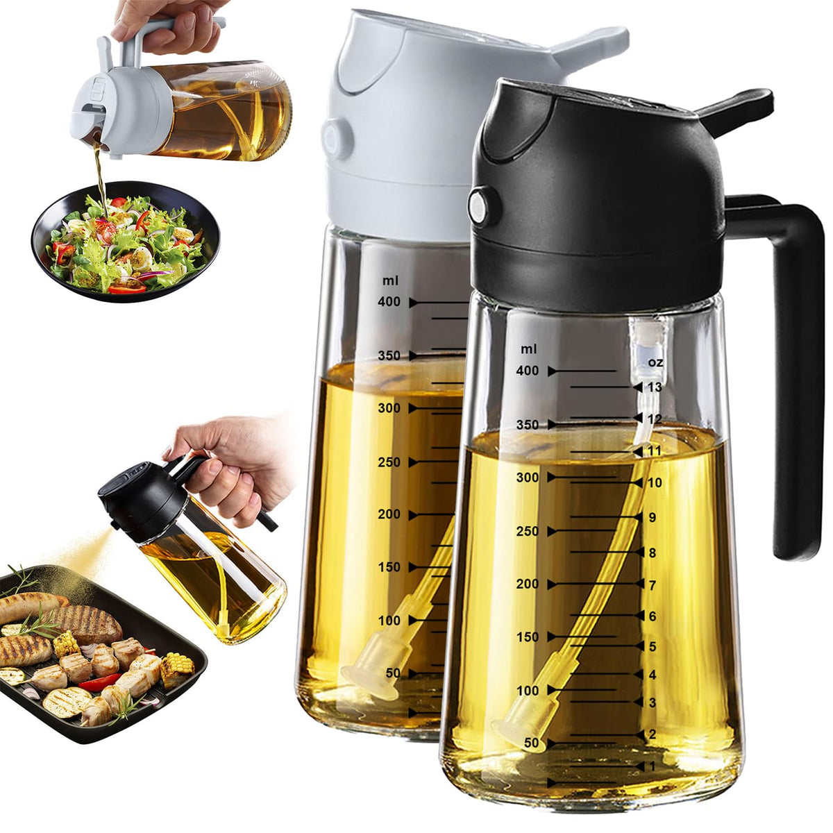 TrendPlain 16oz/470ml Glass Olive Oil Sprayer for Cooking – 2 in 1 Oil...