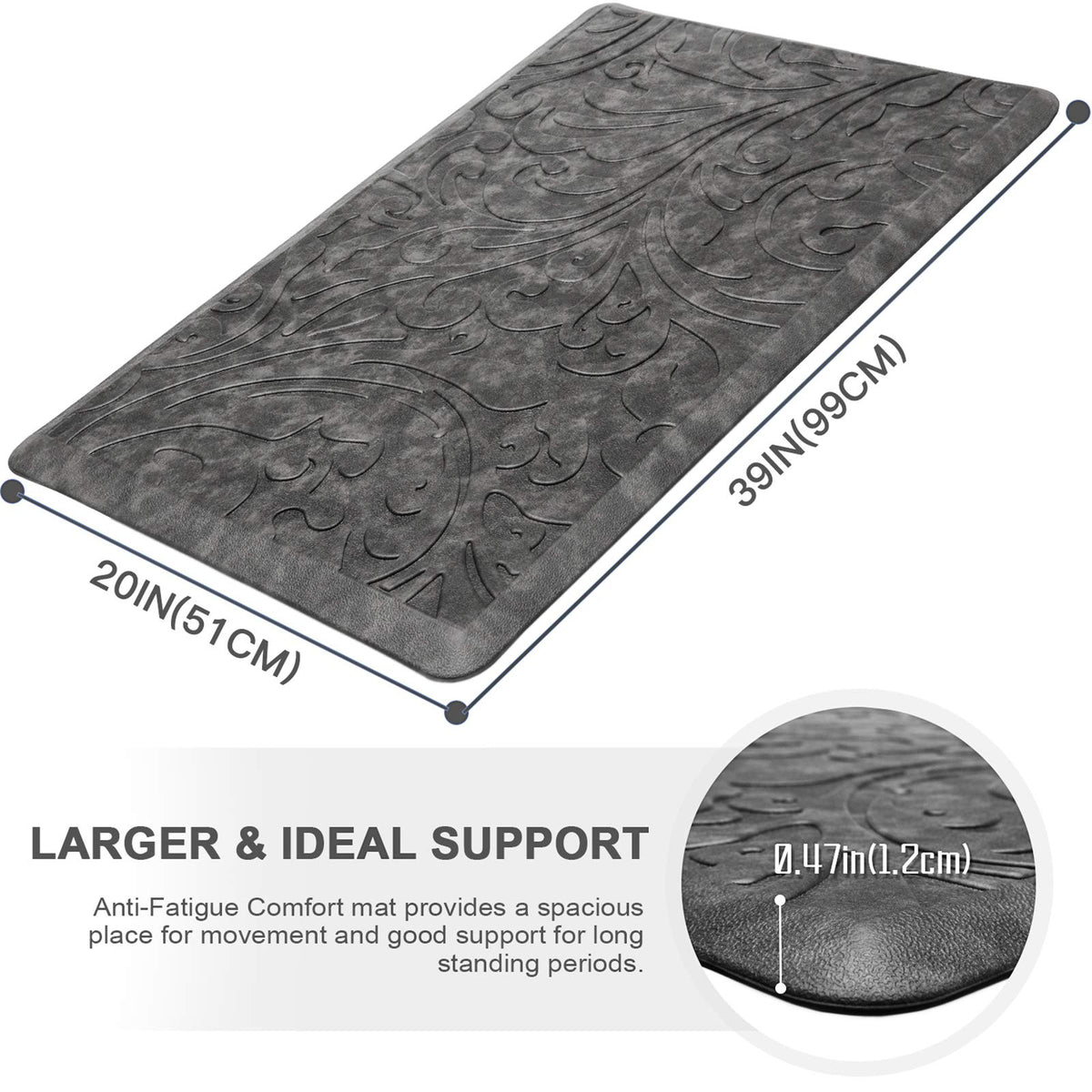 Kitchen Mat Cushioned Anti-Fatigue Comfort Standing Mat Rug for Home,Office Black 1'5" x 2'4" (Rectangular)