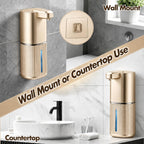 Automatic Soap Dispenser, Foaming Soap Dispenser Touchless with Continuous Dispensing, 4-Level Adjustable, Rechargeable Hand Soap Dispensers, Wall Mounted or Countertop for Bathroom & Kitchen Gold