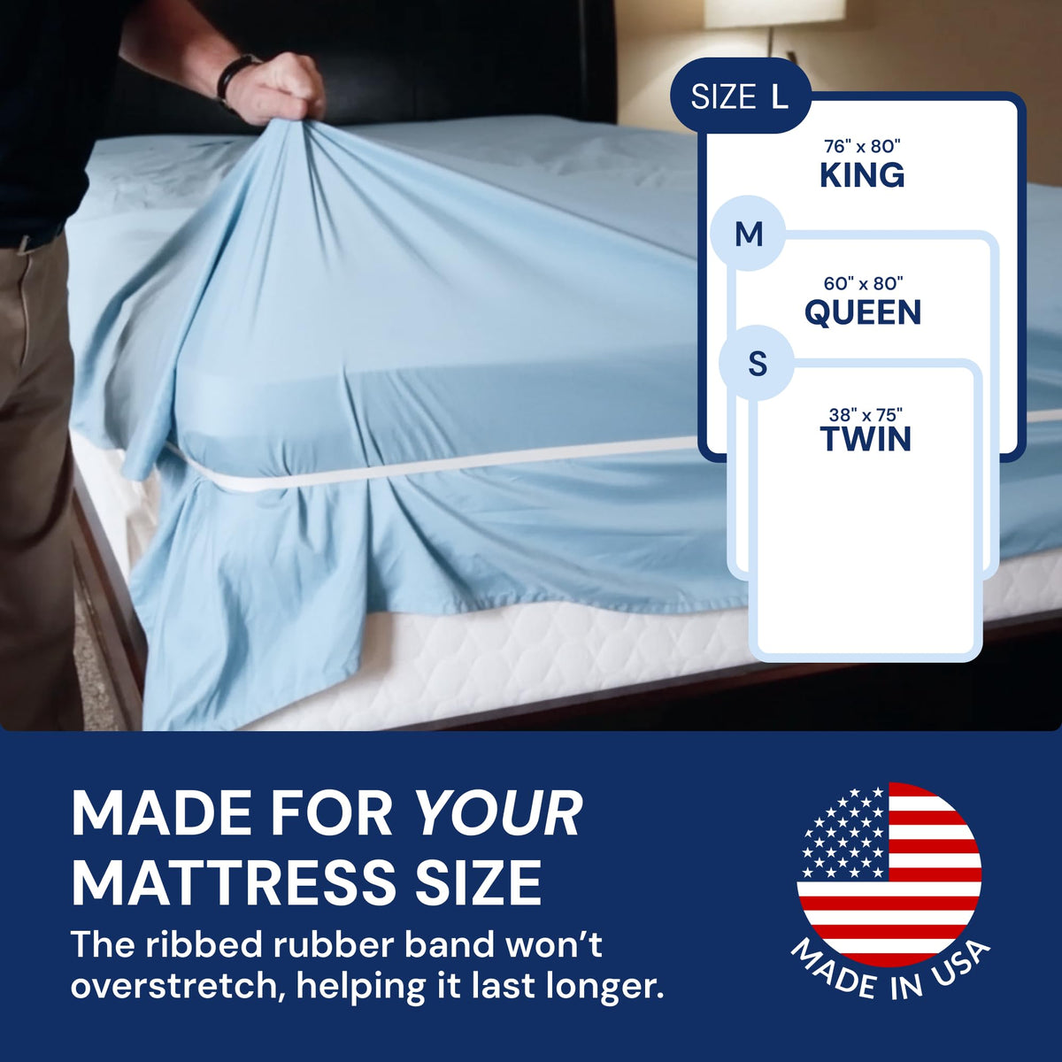 RUBBER HUGGER Elastic Fitted Sheet Straps - King 76x80, Anti-Slip