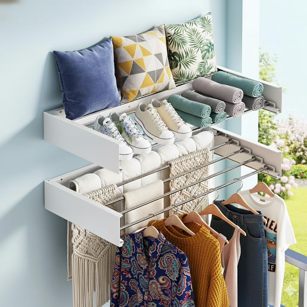Wall Mounted Clothes Drying Rack Foldable 23.6" Laundry Room Space Saving