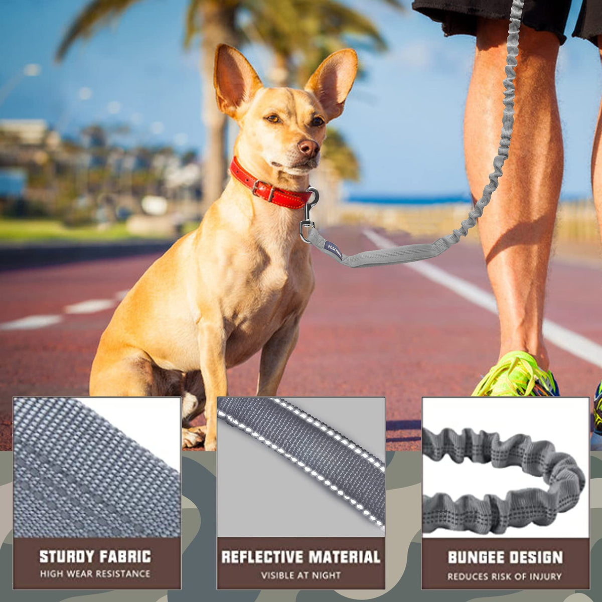 AUROTH Bungee Dog Leash for Large Dogs, No Pull for Shock Absorption Army Yellow MAX: 4.5 FT