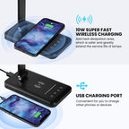LED Desk Lamp with Wireless Charger, USB Charging Port, Eye Care Black PRO