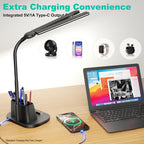 Airlonv LED Desk Lamp with Clamp, 17" Stepless Dimming Light, Black Standard