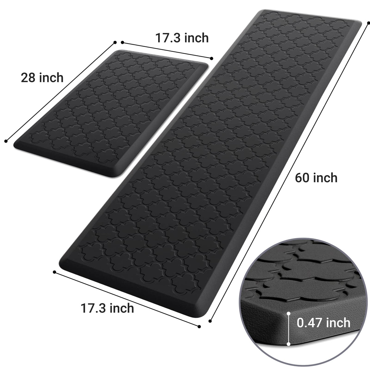 Kitchen Mat 2 PCS Cushioned Anti-Fatigue Floor Mat Standing Mat for Kitchen Stylish Grey 17.3"x29"+17.3"x47"