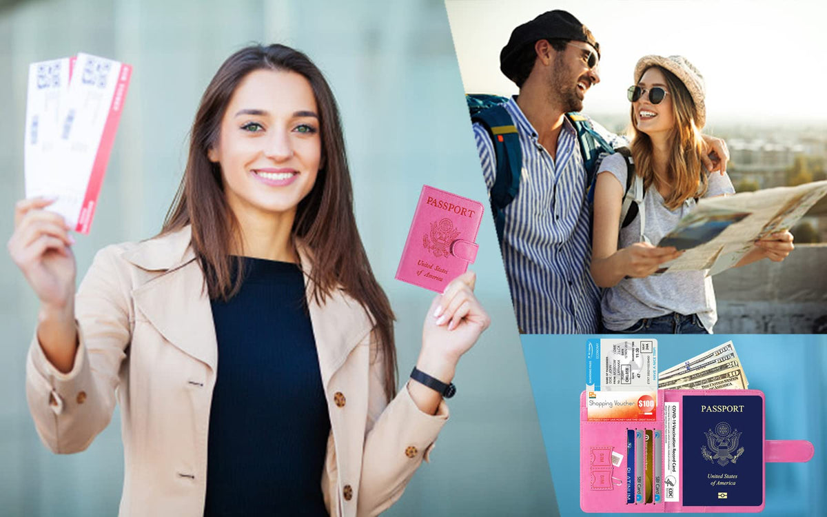 Passport Holder Cover Wallet RFID Blocking, Travel Essentials Pink Passport Covers