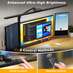 Airlonv LED Desk Lamp with Clamp, 17" Stepless Dimming Light, Black Standard