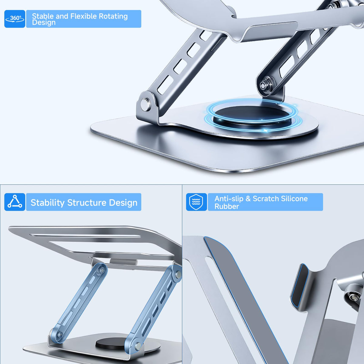 Leeboom Laptop Stand for Desk, Adjustable Foldable Aluminum Riser, Silver