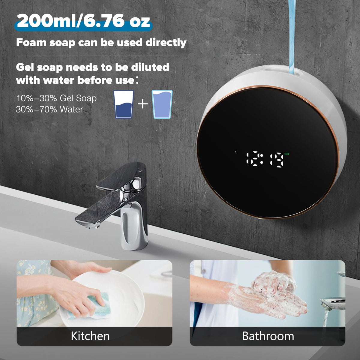 Monstake Automatic Soap Dispenser, Touchless Rechargeable Wall Mount Black foam