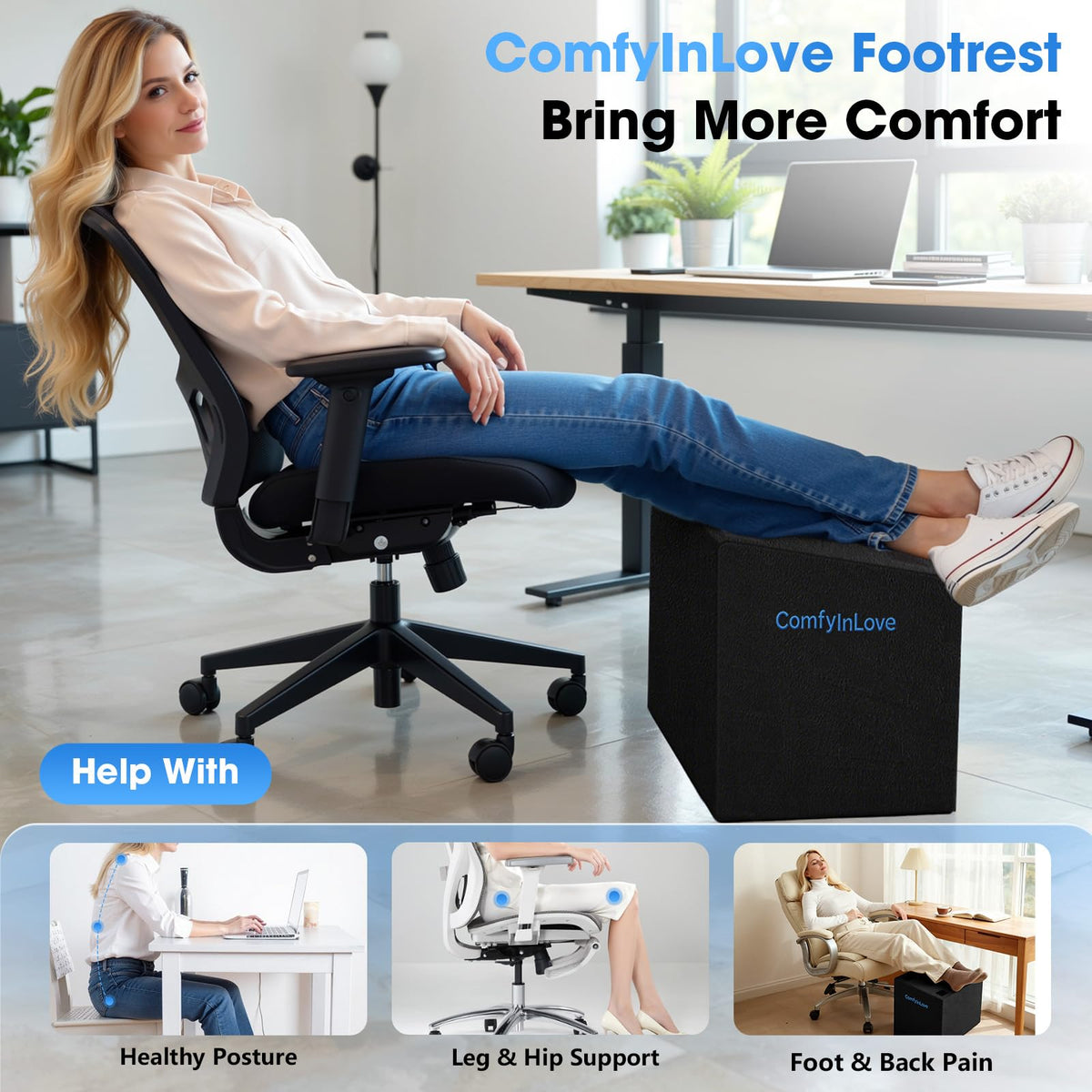 Foot Rest for Under Desk with 3 Heights, Foot Stool, Dark Grey Dark Gray