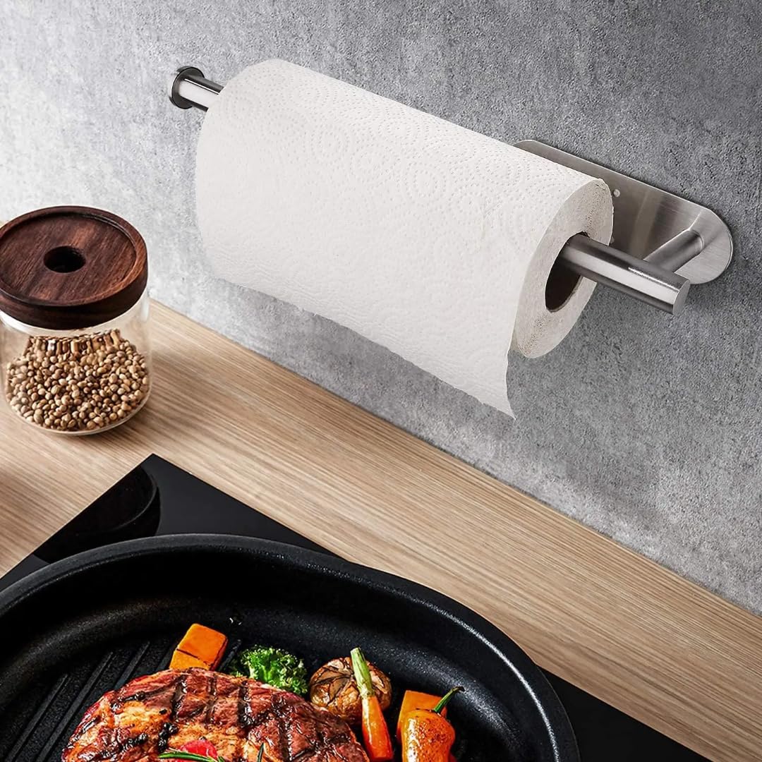 Paper Towel Holders for Kitchen,Paper Towels Bulk- Self-Adhesive Under Cabinet,Both Available in Adhesive and Screws,Stainless Steel,1pack
