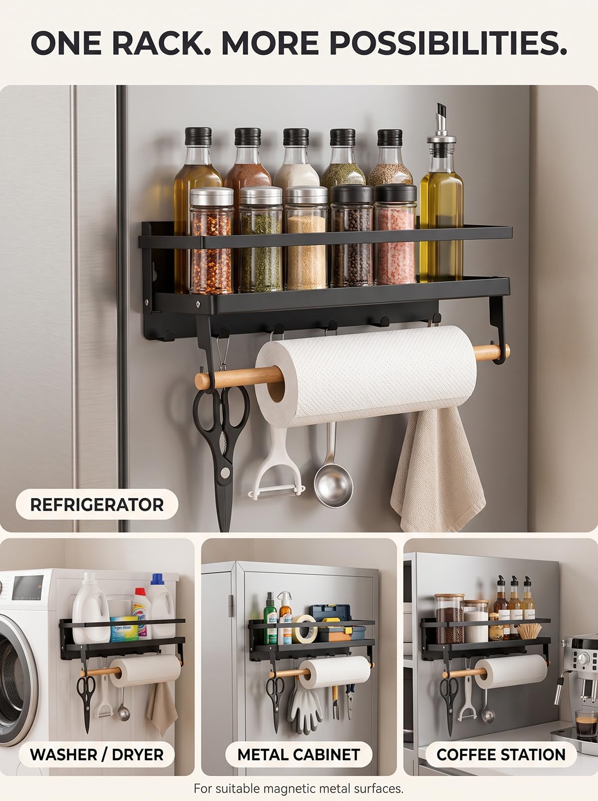 Deloban Magnetic Spice Rack for Refrigerator Fridge Side Organizer