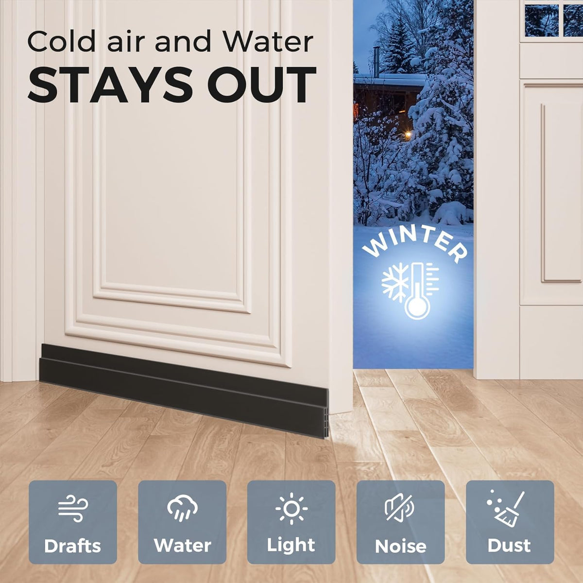 Grotheory 2 Pack Door Draft Stopper, Door Sweep, Weather Stripping Seal Black