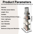 4 Pack Purse Organizer for Closet, Hanging Handbag Storage with 8 Clear PVC Pockets, Purse Organizer for Wardrobe Door Wall, Gray 41x13.5x12.6 Inch