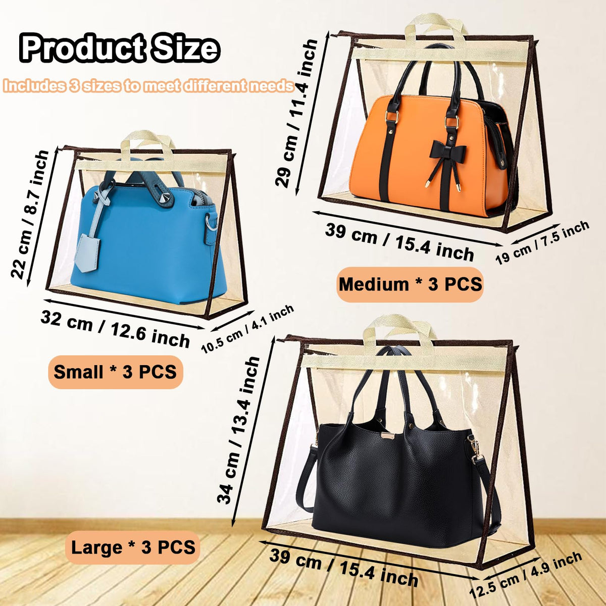9 Pack Dust Bags for Handbags,Clear Purse Storage Organizer for Closet