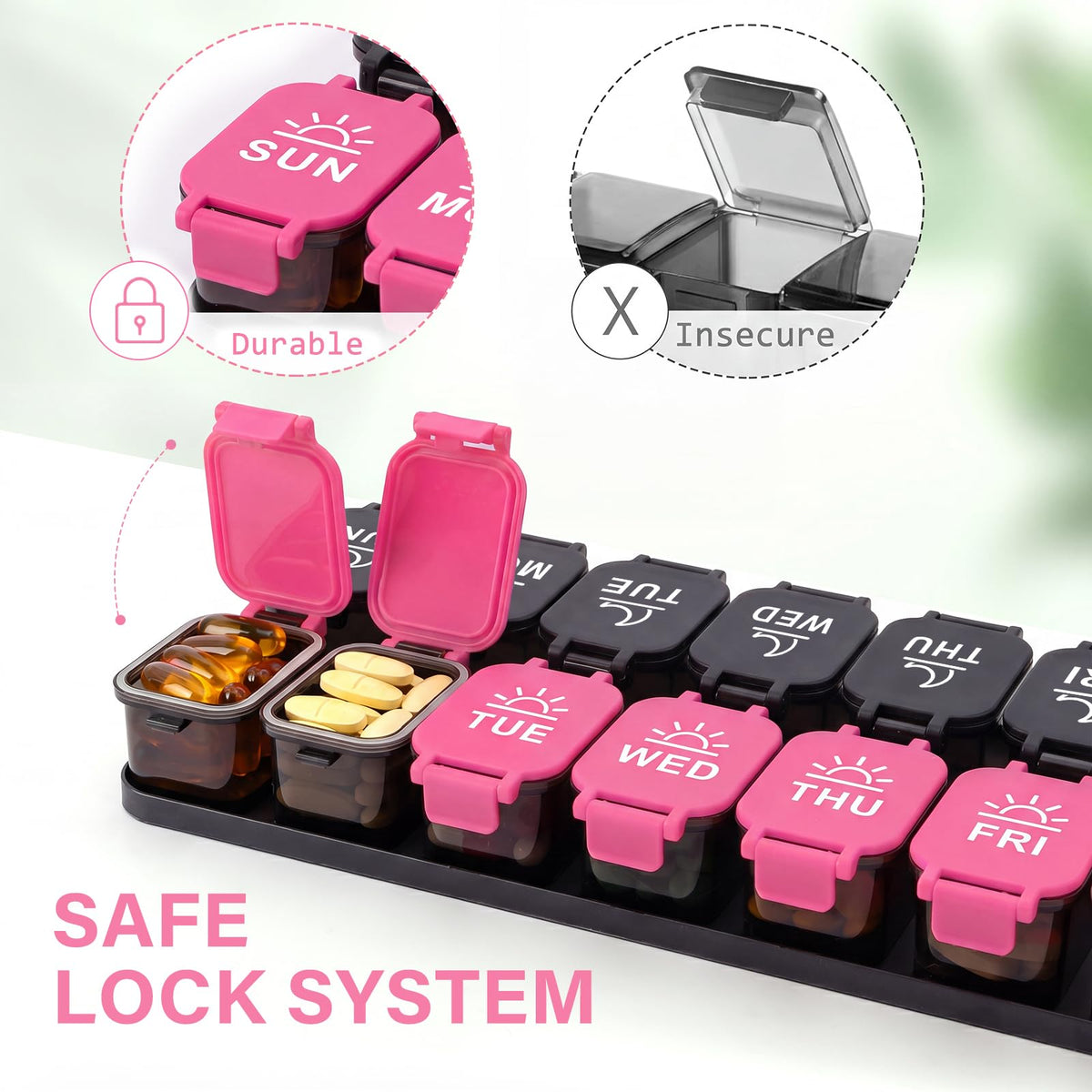 Extra Large Weekly Pill Organizer and AM/PM Medication Dispenser