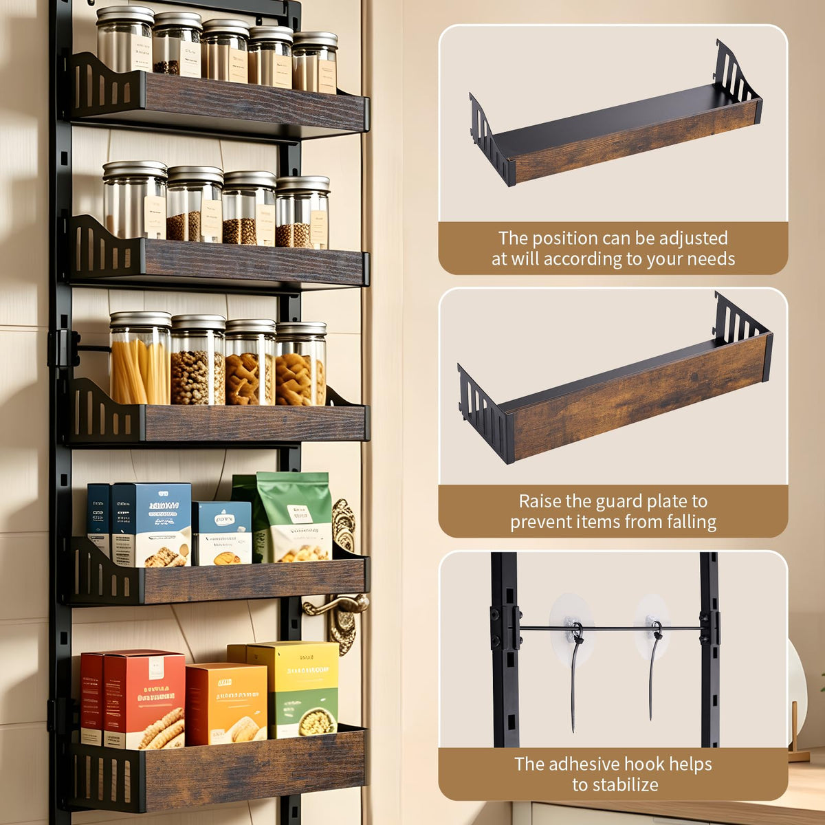 Tviort 6-Tier Over Door Pantry Organizer, Adjustable Heavy Duty Spice Rack