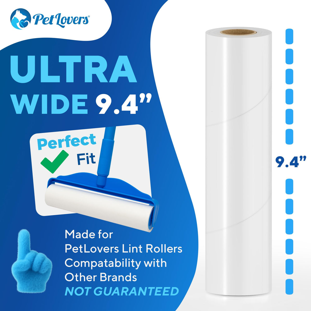 PetLovers Large Lint Roller with 3 Refills – 360 Total Sheets for Tackling Pet Hair, Extra Large Floor and Carpet Roller for Homes with Pets, Perfect for Floors, Furniture, and Loving Pet Owners 4 Pack Floor Roller
