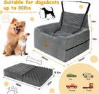 Dog Car Seat for Medium/Large Dog Booster Seat Under 60 lbs or 2 Small Dogs, Multi-Functional Pet Car Seat with Thick Cushion, 2 Safety Leashes (Gray) Gray Large