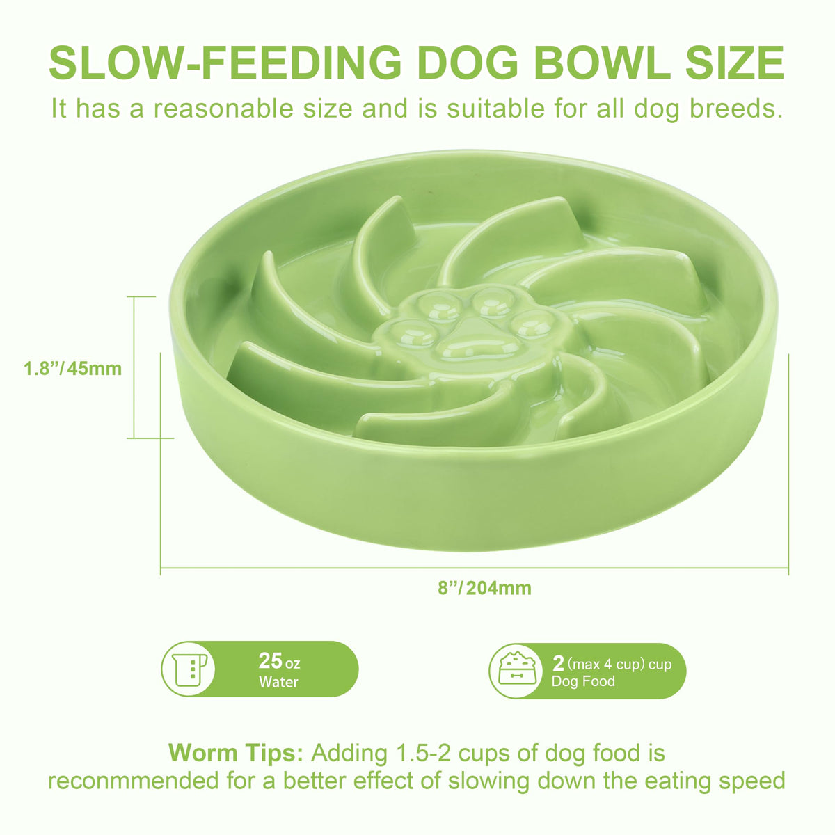 Ceramic Slow Feeder Dog Bowl, 3 Cup Dog Food or 25oz Water, Slow Eating Bowl for Middle Breed, Maze Puzzle Feeder for Fast Eaters, Anti-Choking Stop Bloat, Non-Slip BPA Free (White) White