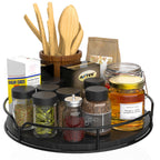 Lazy Susan Turntable Organizer for Cabinet Pantry Kitchen Countertop Refrigerator Cupboard, Pine Wood, 9", Carbonized Black 9''