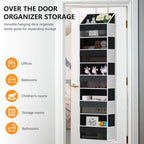 Over The Door Organizer - Over Door Storage Organizer with 5 Large Pockets & 10 Mesh Side Compartments - Heavy-Duty Hanging Storage for Bathroom, Bedroom & Closet - Baby Room Organize - Grey