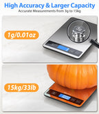 Food Scale, 33lb Rechargeable Kitchen Scale, 1g Precision, Black Rechargeable-Black