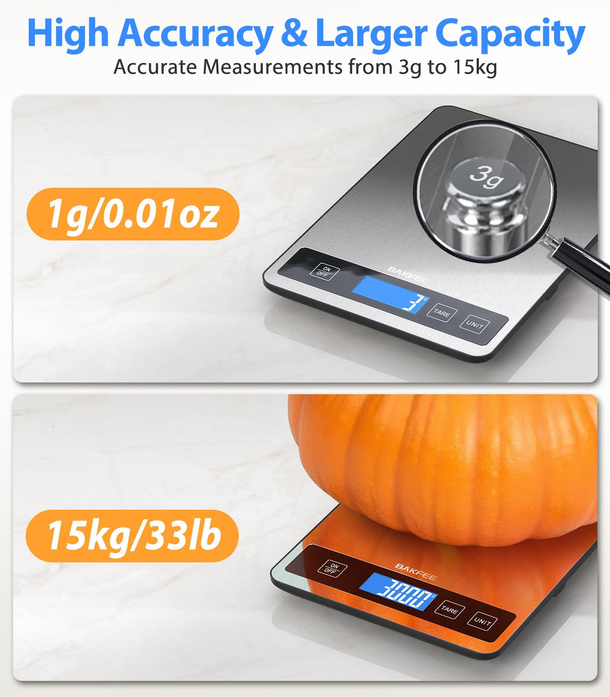 Food Scale, 33lb Rechargeable Kitchen Scale, 1g Precision, Black Rechargeable-Black