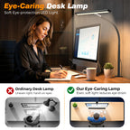 Airlonv LED Desk Lamp with Clamp, 17" Stepless Dimming Light, Black Standard