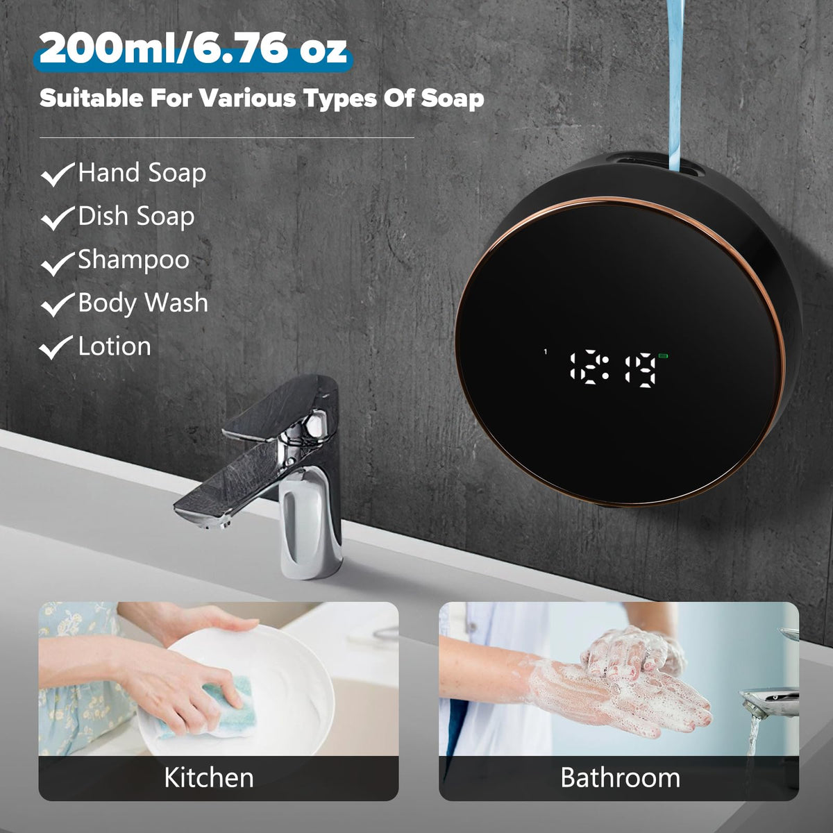 Monstake Automatic Soap Dispenser, Touchless Rechargeable Wall Mount Black foam